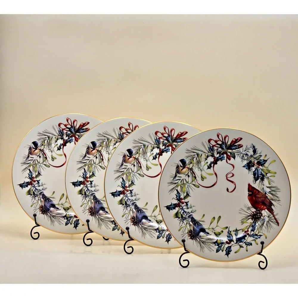 Lenox Winter Greetings Dinner Plate Set of 4 USA Millennium 10.75 Fine Ivory VTG